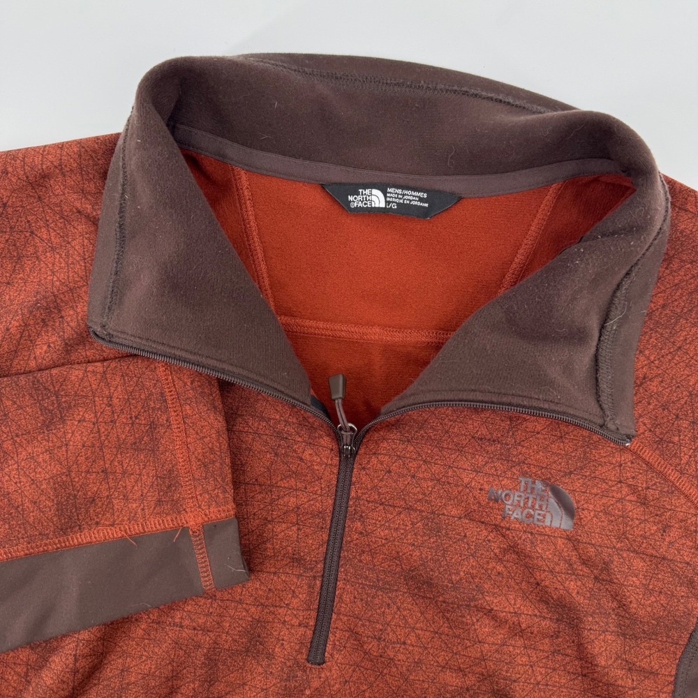 The North Face Pullover Men Large Orange Brown Quarter Zip Geometric Grid Fleece